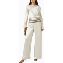Abadia Abadıa Naia Sadu Saten Pantolon, Gizli Fermuar, Off White, 100% Asetat