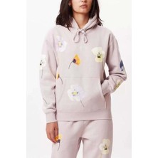 American Rag Cie Kadın Açık Mor Kapüşonlu Sweatshirt – Baskılı & Nakışlı, Pamuk Karışımlı Rahat Kalıp