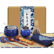 Artcome 12 Parçalı Japon Matcha Çay Seti, Mavi Seremoni Kasesi, Bambu Çırpıcı, Süzgeç ve Kaşık ile