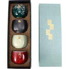 Beufee Retro Çin/japon Kung Fu Çay Seti, 4 Adet Seramik Çay Fincanı, Sake Fincanları, Hediye Seti