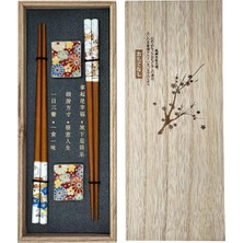 Generic Sushi Yemek Çubuğu Seti, 2 Çift, Çiçek Desenli, Ahşap Kutulu