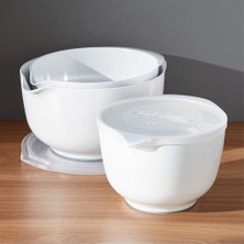 Crate & Barrel Rosti Beyaz Melamin Kapaklı Karıştırma Kabı Seti