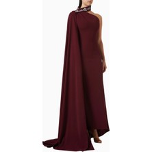 Ac By Aanchal Chanda Sequin-Embellished Cape Gown Kırmızı Pelerinli Payetli Gece Elbise