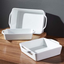 Crate & Barrel Everyday Baker 3'lü Set, Dayanıklı ve Çok Yönlü Porselen Fırın Kabı Seti