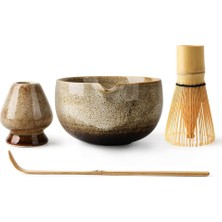 Eoims Japon Seremoni Matcha Seti Ağızlı Seramik Kase, Bambu Çırpıcı ve Kaşık ile 4 Parça Kit