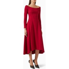 Eegen Studio Şıklık ve Rahatlık: Mimosa Off-Shoulder Midi Dress - A-Line Silüet, Umi Kumaş