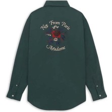 American Rag Cie Dark Green 'slogan Fleurs' Nakışlı Uzun Kollu Gömlek - Şık ve Rahat Tasarım