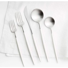 Crate & Barrel Aero White 5 Parçalı Çatal Bıçak Takımı - Modern Beyaz ve Mat Tasarım