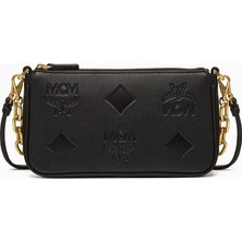 Mcm Aren Maxi Monogram Deri Çapraz Çanta Siyah, Zincir & Ayarlanabilir Askılı, Lüks Tasarım