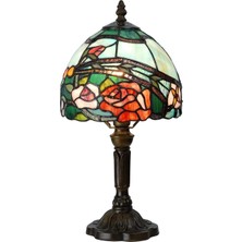 Home London Breeze Rose Flower Tiffany Stil Masa Lambası, Kırmızı, Antik Cam Desenli