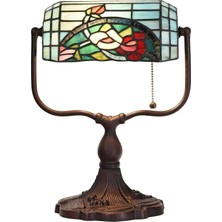 Home London Breeze Tiffany Tarzı El Yapımı Gül Desenli Vitray Masa Lambası 15 Inc Bankacı Tipi Lamba
