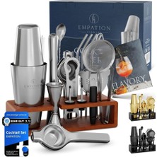 Empation Cocktail Set 825 ml Paslanmaz Çelik Boston Shaker, Stand ve Tarif Kitapçığı ile Profesyonel Set