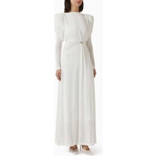 Eegen Studio Şık Diva Maxi Elbise - Puf Kollu, Derin U Yaka, Twinkle Knit Kumaş