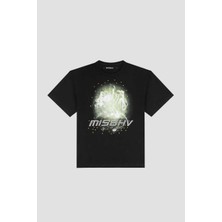 American Rag Cie Siyah 2001 Slime T-Shirt - Kristal Kesim Detaylı Pamuk Tişört