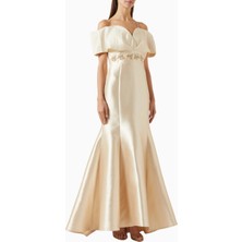 Ac By Aanchal Chanda Embellished Off-Shoulder Omuz Açık Saten Balık Form Kadın Elbise