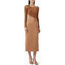 Eegen Studio Eleanor Midi Dress - Zarif Tasarım, Altın Yüzük Dekolteli, Uzun Kollu, Etkileyici Midi Elbise