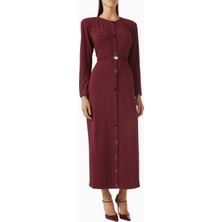 Rowen Rose Belted Cardigan Dress, Lüks Örgü Kumaşlı Kuşaklı Şık Triko Elbise