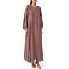 HOMA Q Şık Tam Süslü Iki Parça Abaya Seti Içinde Yumuşak Crepe Elbise ile Zarif Tasarım
