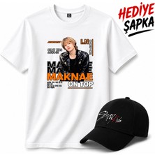 BarsDepo Stray Kids "maknae On Top" Baskılı Tişört, Premıum Kalite Unisex Çocuk / Yetişkin (Şapka Hedıyelı)
