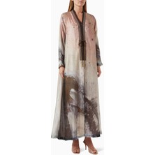Zah Design Modern Kadınlar Için Şık Baskılı Abaya Elbise Sheila ile Birlikte Hediye
