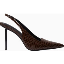 Femme La La G63 100 Kahverengi Kroko Vegan Deri, Slingback Stiletto