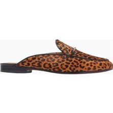 Sam Edelman Linnie Leopar Desenli Kahverengi, Calf Hair Altın Tokalı Kadın Mule Terlik