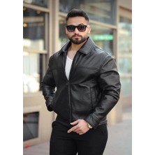 Yusk Oversize Erkek Siyah Deri Ceket