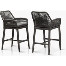 Home London Breeze Rivera Bar Taburesi 2’li Set, Alüminyum Gövde, Rattan Sırtlık, Ayak Destekli