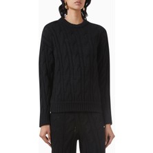 Rowen Rose Roundneck Sweater, Lüks Yün Örgü Rahat ve Zamansız Siyah Triko
