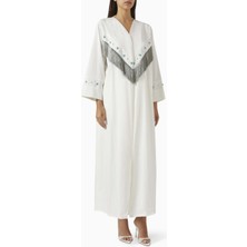 Beige Collection Şıklığı Yansıtan Süslemeli Fringeli Abaya ve Sheila Takımı