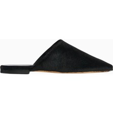 Jude Floor Slides, Siyah Deri-Pony Hair Backless Minimalist Lüks Terlik