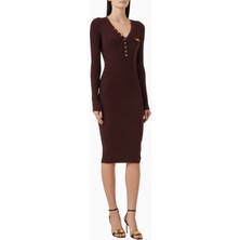 Elisabetta Franchi Ribbed Midi Triko Elbise, Lüks Günlük Şıklık