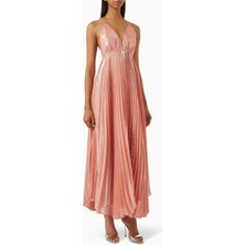 Alice and Olivia Adalyn Ipek Karışımlı Halter Maxi Elbise, Metalik Şifon, Tozlu Gül