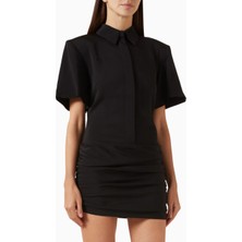Rowen Rose Draped Polo Mini Dress,lüks Viskon Jersey Drapeli ve Polo Yaka Mini Elbise