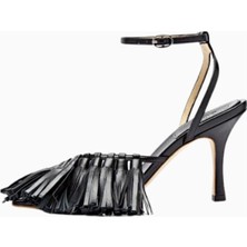 A.w.a.k.e. Mode Delta Yüksek Püsküllü Siyah Sandalet, 80MM Stiletto Topuklu, Italya Üretimi