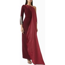 Ac By Aanchal Chanda Kristal Manşet Detaylı Asimetrik Maxi Kadın Elbise