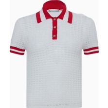 Alice and Olivia Çizgili Örgü Kısa Kollu Polo Tişört
