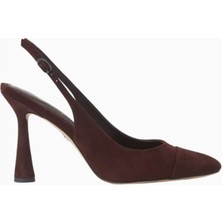 Sam Edelman Essa 95 Koyu Kahverengi, Süet Sivri Burun Yüksek Topuklu Slingback Kadın Pump