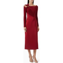 Eegen Studio Eleanor Midi Dress - Zarif Tasarım, Altın Yüzük Dekolteli, Uzun Kollu, Etkileyici Midi Elbise