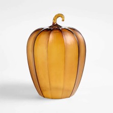 Crate & Barrel El Yapımı Amber Cam Balkabağı, Mat Yüzeyli Lüks Sonbahar Dekor Objeleri