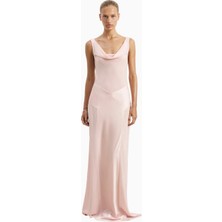 Because Of Alice Cowl Neck Satin Panel Gown Draped Bias Cut Maxi Dress Kadın Elbise