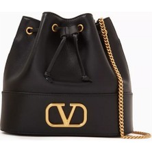 Valentino Garavani Valentıno Garavanı Vlogo Mini Kova Çanta, Nappa Deri, Zarif & Lüks