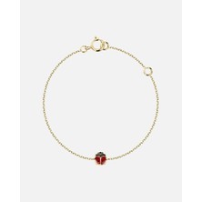 FAVS Little Friends Armband 375ER Gelbgold Kişisel Şans Simbolü Kırmızı Siyah Marienkäfer Tasarımı 14 cm