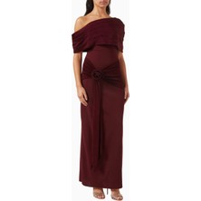 Ac By Aanchal Chanda Off-Shoulder Rose Drape Gül Drapeli Omuz Dekolteli Uzun Kadın  Elbise