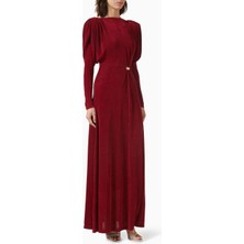 Eegen Studio Şık Diva Maxi Elbise - Puf Kollu, Derin U Yaka, Twinkle Knit Kumaş