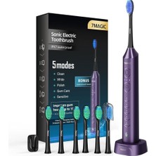 7MAGIC Knight Blue Sessiz Sonic Elektrikli Diş Fırçası 5 Modlu, 40000 Vpm, 90 Gün Şarjlı
