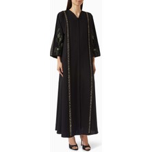 Rauaa Official Şık Nakışlı Lina Abaya Rahat Kesim ile Tamamlayıcı Sheila ile Beraber