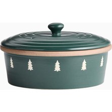 Crate & Barrel Green Trees Stoneware Pancake Warmer Seramik Tencere