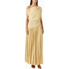 Abadia Abadıa Bambu Jersey Gwen Omuz Açık Elbise, Sarı, Pileli Etek, Rahat Tasarım