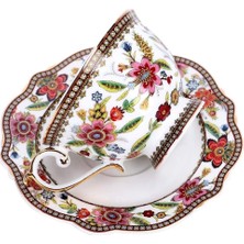 Fanquare Mavi Çiçek Bone China Çay Fincanı, 200 Ml, Porselen Vintage Fincan ve Tabak